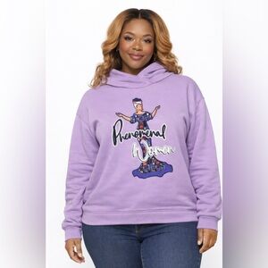 New Ladies Phenomenal Woman Graphic Purple Cross Neck Hoodie M, INDENT